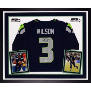 Russell Wilson Seattle Seahawks Deluxe Framed Autographed Nike Elite Blue Jersey