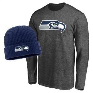 Seattle Seahawks Long Sleeve T-Shirt & Cuffed Knit Hat Combo Set