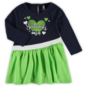 Seattle Seahawks Girls Preschool All Hearts Jersey Tri-Blend Dress