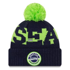 Seattle Seahawks New Era 2020 NFL Sideline Official Sport Pom Cuffed Knit Hat