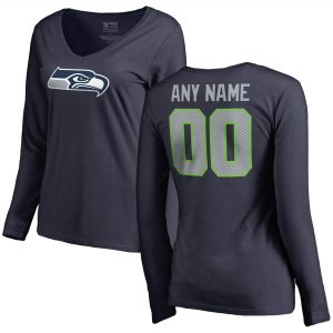 Seattle Seahawks Women’s Any Name & Number Logo Long Sleeve Personalized T-Shirt