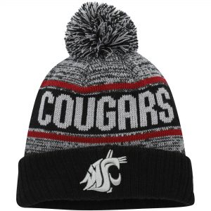 New Era Washington State Cougars Charcoal Snowburst Cuffed Knit Hat with Pom