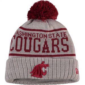 New Era Washington State Cougars Gray Stripe Cuffed Knit Hat with Pom