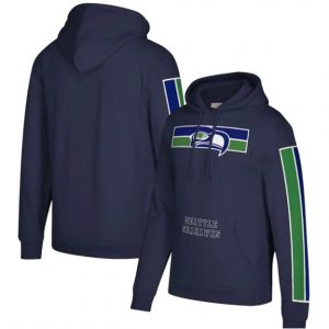 Mitchell & Ness; Seattle Seahawks College Navy Three Stripe Pullover Hoodie