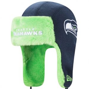 Seattle Seahawks College Navy/Neon Green Helmet Head Trapper Knit Hat