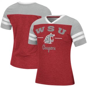 Colosseum Washington State Cougars Girls Youth Crimson Pearl Sleeve Stripe V-Neck T-Shirt