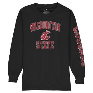 Washington State Cougars Youth Black Distressed Arch Over Logo Long Sleeve T-Shirt