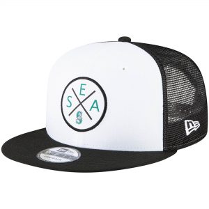 Men’s Seattle Mariners New Era White/Black Vert 2.0 9FIFTY Trucker Snapback Hat