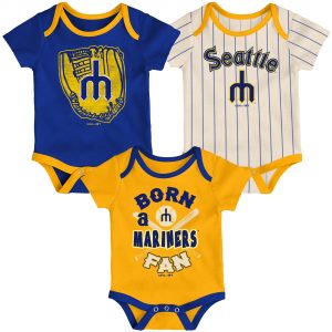 Newborn Seattle Mariners Royal/Gold/Cream Three-Pack Number One Bodysuit
