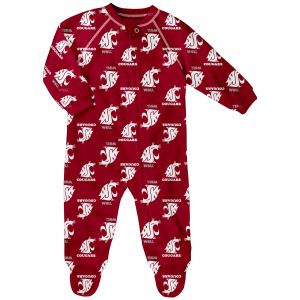 Washington State Cougars Newborn & Infant Crimson Allover Print Raglan Full-Zip Sleeper