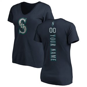 Women’s Seattle Mariners Navy Personalized Playmaker Name & Number V-Neck T-Shirt