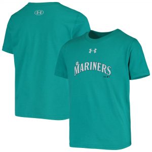 Youth Seattle Mariners Under Armour Aqua Wordmark Charged Performance T-Shirt